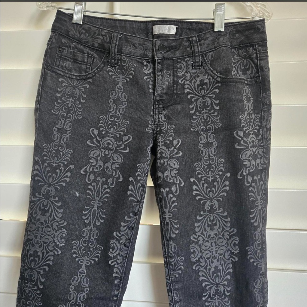 Black Gray Floral Denim Skinny Jeans Size 2